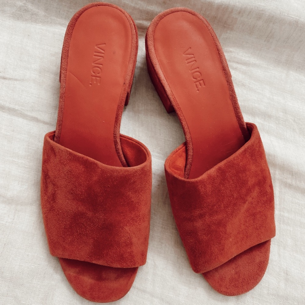 Vince Rachelle-2 Pink Suede Slide Mule Block Heel Slide Sandal size 6M (36)